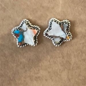 925 SS, spiny oyster copper turquoise star stud earrings NWOT